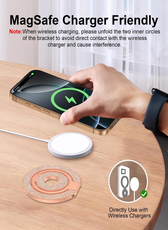 AILKIN Dual-Side Magnetic Phone Ring Holder Grip, MagSafe Stand Grip, Magnetic Phone Stand & Kickstand for iPhone 17 Pro Max, Android, Car Mount, Case, Hands-Free Viewing, Wireless Charging-Rose Gold Bling - Image 4