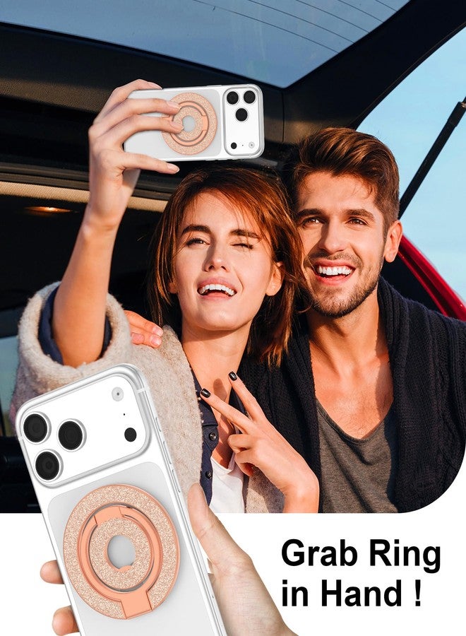 AILKIN Dual-Side Magnetic Phone Ring Holder Grip, MagSafe Stand Grip, Magnetic Phone Stand & Kickstand for iPhone 17 Pro Max, Android, Car Mount, Case, Hands-Free Viewing, Wireless Charging-Rose Gold Bling - Image 2