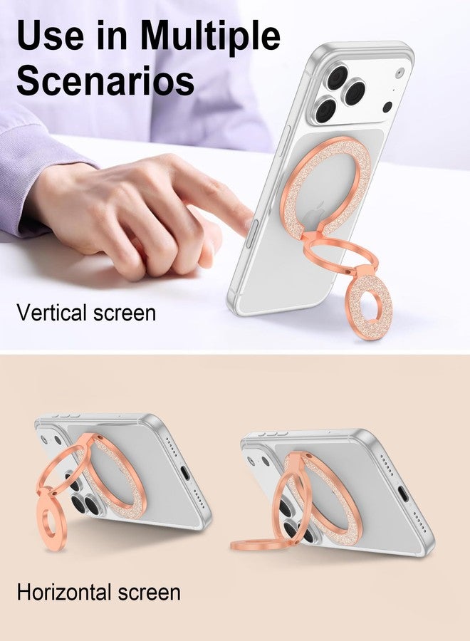 AILKIN Dual-Side Magnetic Phone Ring Holder Grip, MagSafe Stand Grip, Magnetic Phone Stand & Kickstand for iPhone 17 Pro Max, Android, Car Mount, Case, Hands-Free Viewing, Wireless Charging-Rose Gold Bling - Image 5