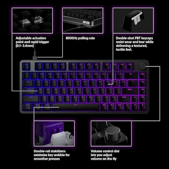 rayihni INZONE KBD-H75 75% WIRED ALUMINUM CHASSIS GAMING KEYBOARD, HALL-EFFECT SWITCH, RAPID TRIGGER, ADJUSTABLE ACTUATION POINT, 8000 HZ POLLING RATE, RGB LIGHTING, VOLUME DIAL - Image 3