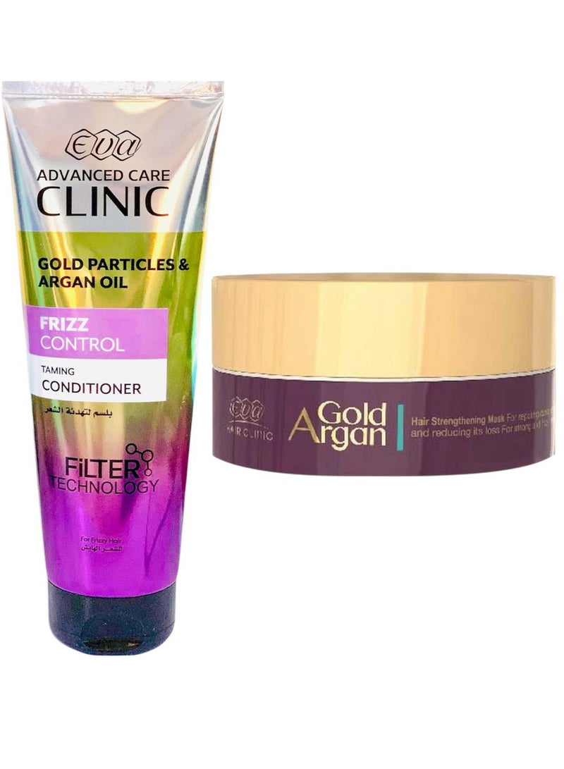 إيفا إيڤا هير كلينيك ماسك بالذهب وزيت الأرجان + بلسم للشعر بالذهب والأرجان من إيڤا - 430 مل