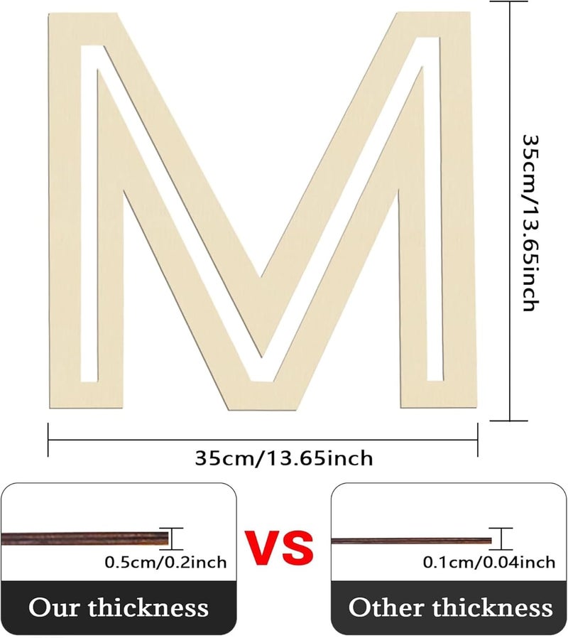 CLITHS Wooden Letter M Large Unfinished Alphabet Cutout DIY Paintable Craft Letters for Wall, Nursery, Wedding, Home Party Decorations 13.65x13.65 in - Image 2