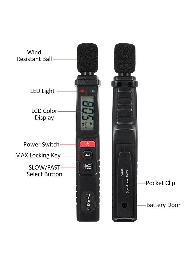 Lepmerk FY8862 Pen Type Digital Noise Meter 30db-130db Decibel Meter LCD Display Sound Level Meter Professional High-Precision Noise Tester Handheld Sound Detector Household Noise Measuring Instrument  - Image 5