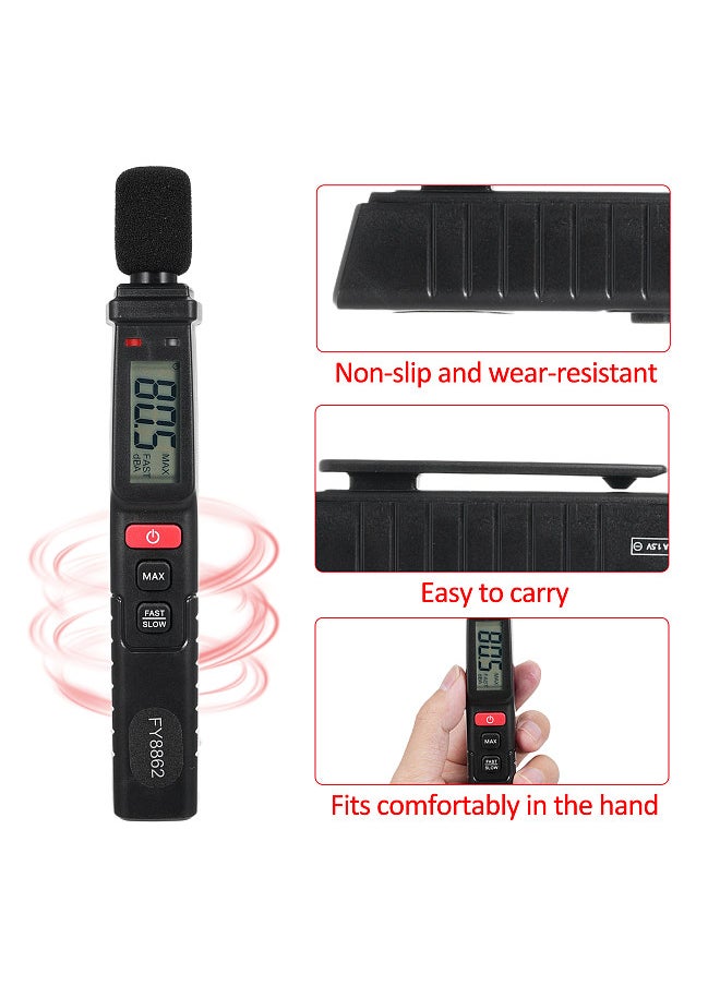 FY8862 Pen Type Digital Noise Meter 30db-130db Decibel Meter LCD Display Sound Level Meter Professional High-Precision Noise Tester Handheld Sound Detector Household Noise Measuring Instrument