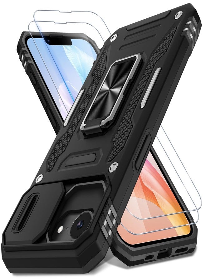 DEERLAMN Case for iPhone 16e with Slide Camera Cover+Screen Protector (2 Packs), Rotated Ring Kickstand Military Grade Shockproof Protective Cover-Black - Image 1