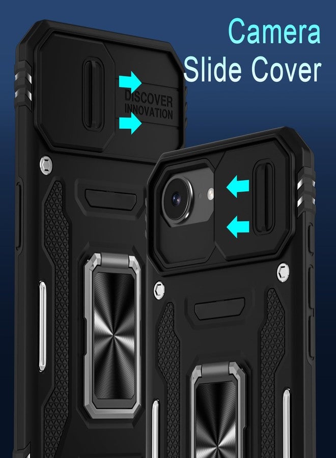 DEERLAMN Case for iPhone 16e with Slide Camera Cover+Screen Protector (2 Packs), Rotated Ring Kickstand Military Grade Shockproof Protective Cover-Black - Image 2