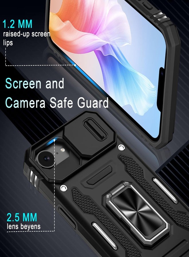 DEERLAMN Case for iPhone 16e with Slide Camera Cover+Screen Protector (2 Packs), Rotated Ring Kickstand Military Grade Shockproof Protective Cover-Black - Image 5