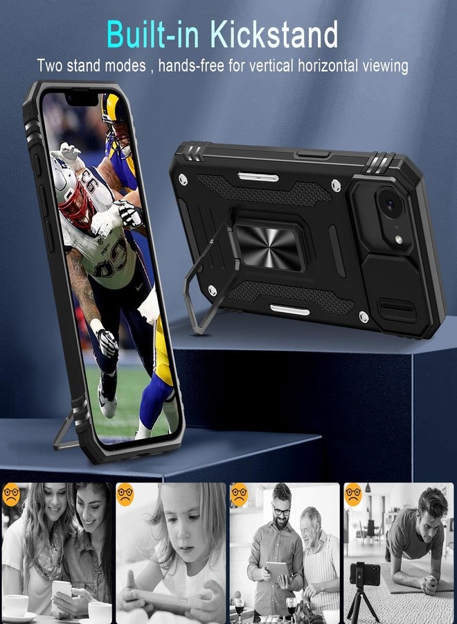 DEERLAMN Case for iPhone 16e with Slide Camera Cover+Screen Protector (2 Packs), Rotated Ring Kickstand Military Grade Shockproof Protective Cover-Black - Image 4