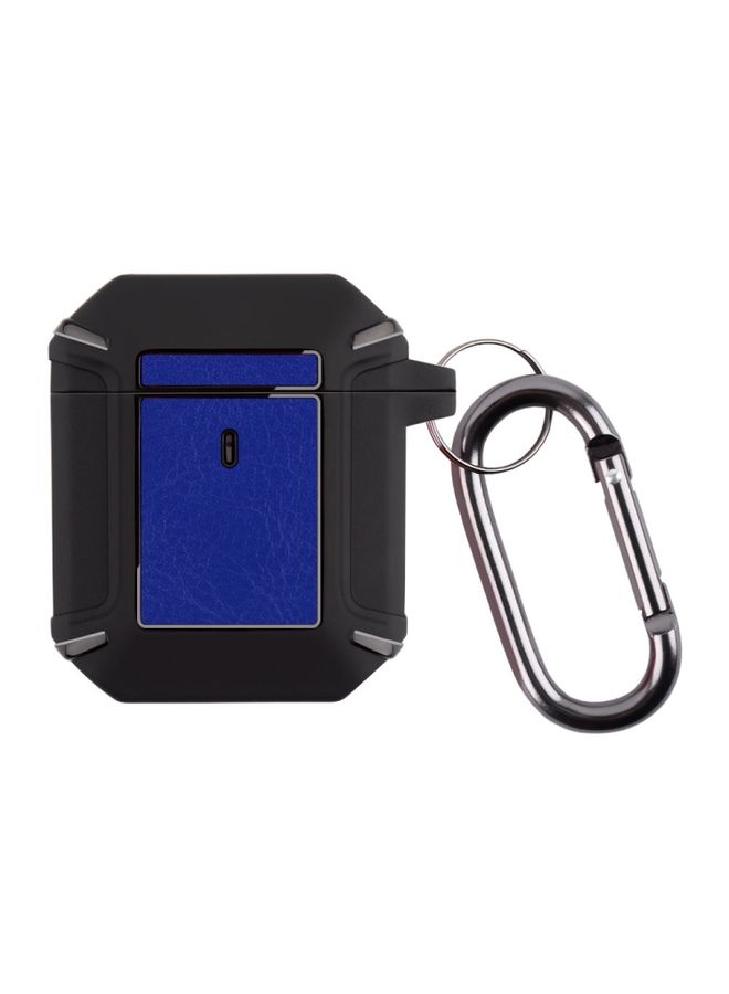 Raxoom Case Cover Leather Texture Armor Earphone Protective Case For AirPods 2 / 1 Black+Sapphire Blue