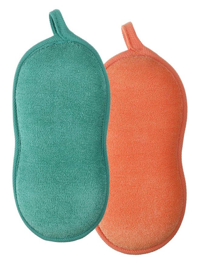 Tweruna 2 PCS Baby Sponge for Bathing, Soft Absorbent Baby Bath Sponge, Exfoliating Shower Sponge for Body, Bath Sponges Loofah for Infants Men Women Body All Skin Type(Green, Orange) - Image 1