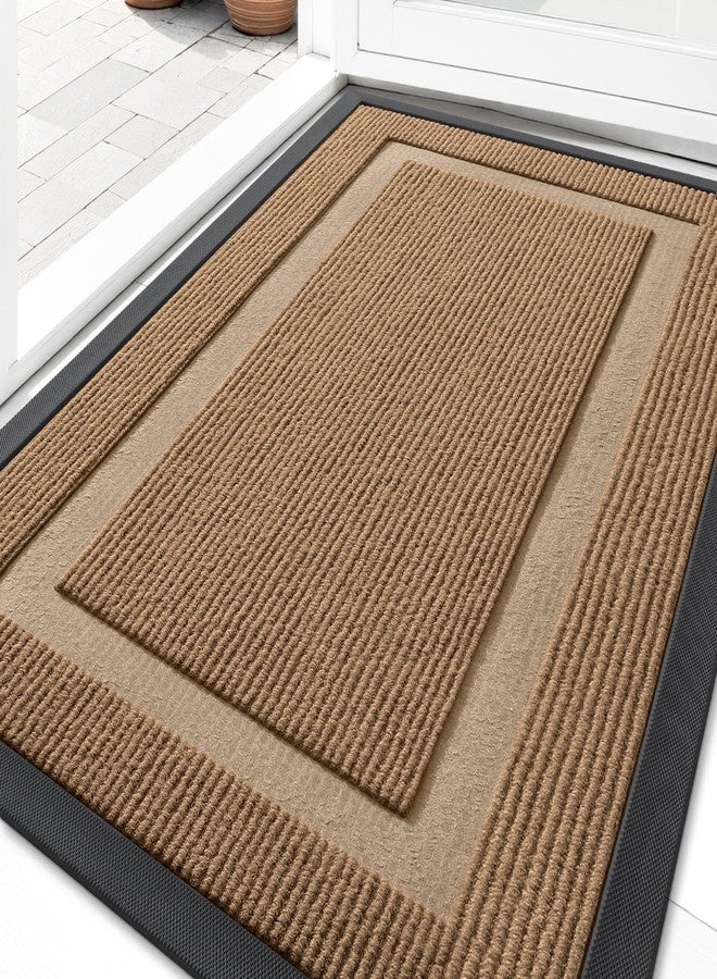 OLANLY Front Door Mat Indoor Outdoor Entrance, Waterproof All-Season, All-Weather Doormat, Sturdy Natural Rubber, Fade Resistant, Low Profile, Easy Clean Patio Porch Entryway Mat, 29.5x17, Light Brown - Image 1