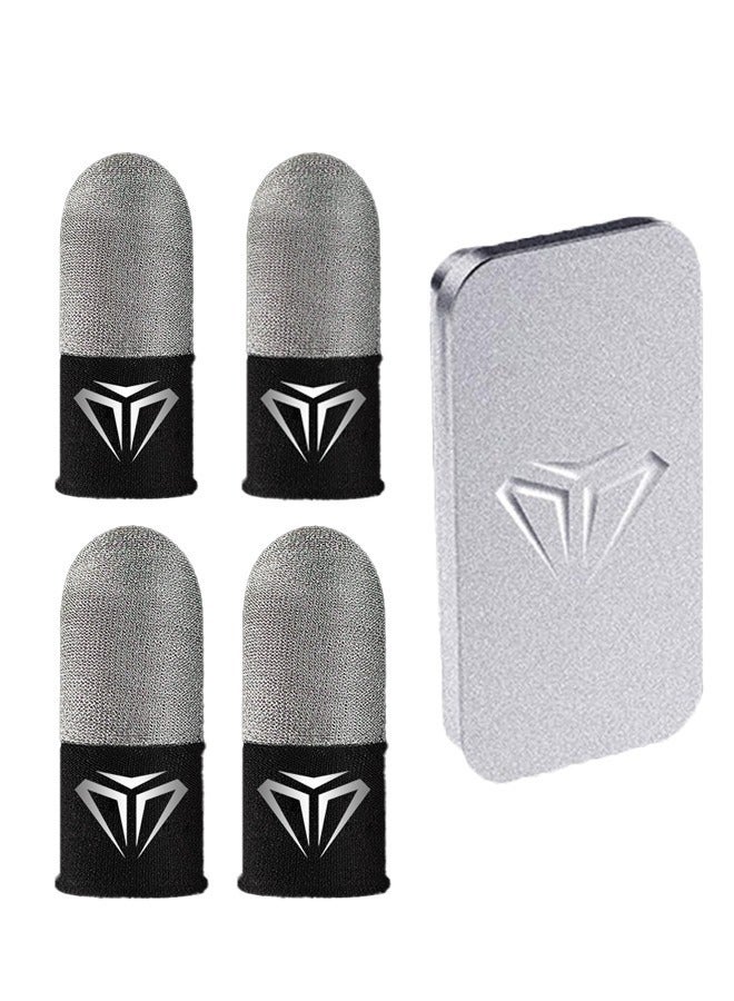 4pcs Gaming Finger gloves,Paired With A Metal Storage Box,100% Visible Silver Fibers,Just Right Pressure/Breathable/Sweatproof（Silver black）  - Image 1