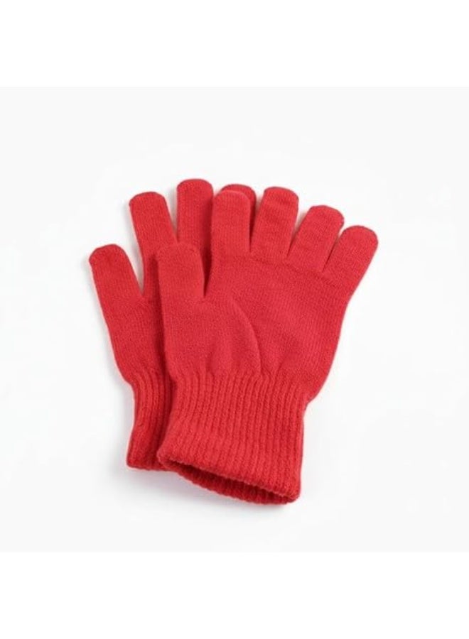 Spaceshoop Soft Knit Winter Gloves Warm Full Finger Mittens with Elastic Ribbed Cuffs One Size Fits Most Red - Image 1