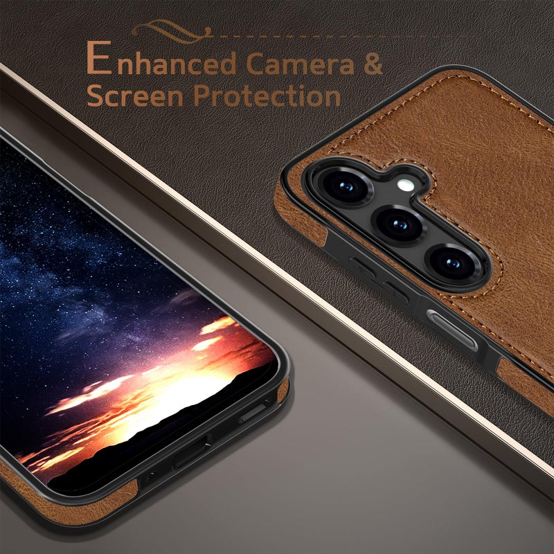 LOHASIC for Galaxy A16 5G Phone Case, Luxury PU Leather Texture Non-Slip Grip Delicate Soft Back Cover Rugged Bumper Scratch Resistant Full Body Protective for Men Women - Brown - Image 3