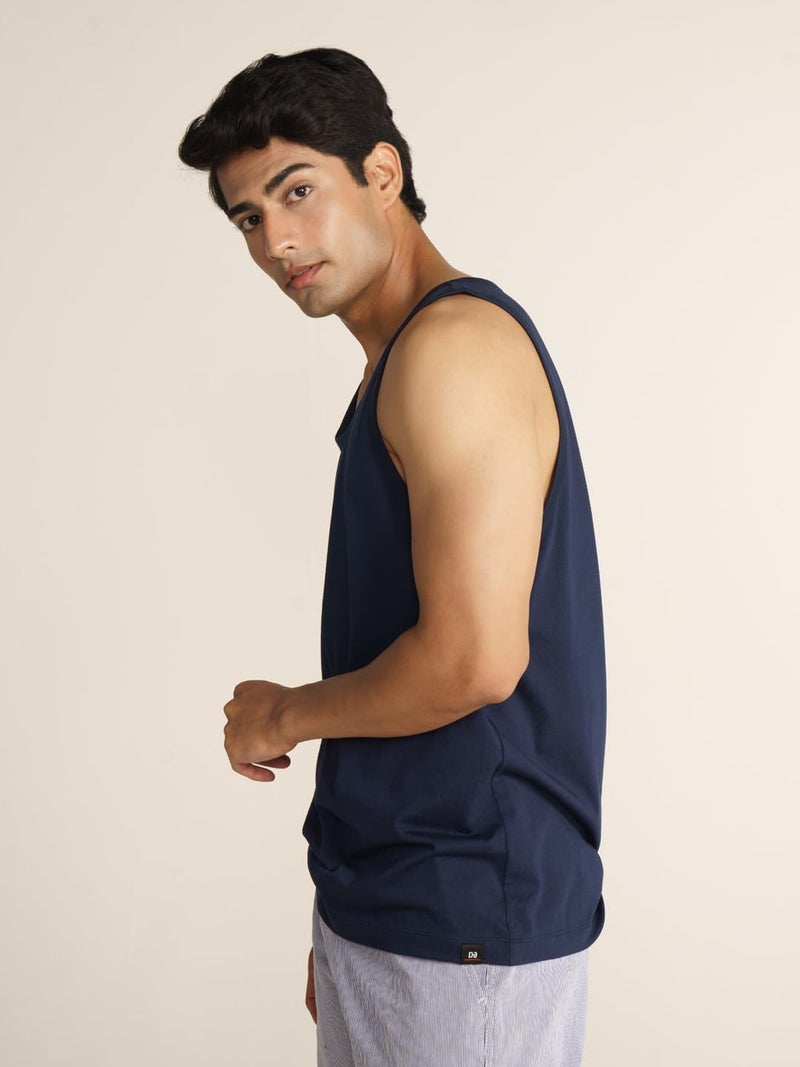 DAMENSCH Breeeze Tank Top, Ultra-Lightweight Gym Vests for Men Workout, Anti-Fade Cotton Blend Sando for Man, Relaxed Fit and Airy Sleeveless T Shirts-Midnight Blue-2XL - Image 5