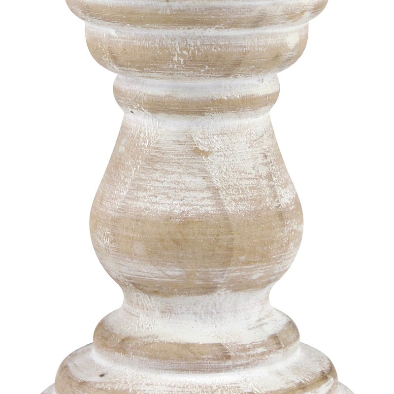 Stonebriar Antique White Wooden Pillar Candle Holder, Vintage Seaside Pillar Stand for Dining Table Centerpiece, Coffee Table, Mantel, Or Any Table Top, Medium - Image 4