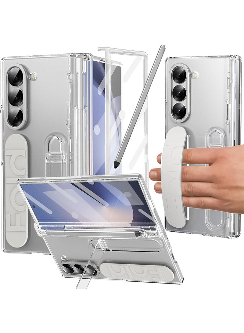 Aookay for Samsung Galaxy Z Fold 6 Case with Pen Holder & Slim Stylus, Z Fold 6 Kickstand Case with Hand Strap & Hinge Protection Screen Protector Raised Edge Protection Cover Case for Z Fold 6 (Clear) - Image 1