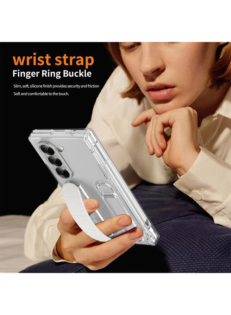 Aookay for Samsung Galaxy Z Fold 6 Case with Pen Holder & Slim Stylus, Z Fold 6 Kickstand Case with Hand Strap & Hinge Protection Screen Protector Raised Edge Protection Cover Case for Z Fold 6 (Clear) - Image 2