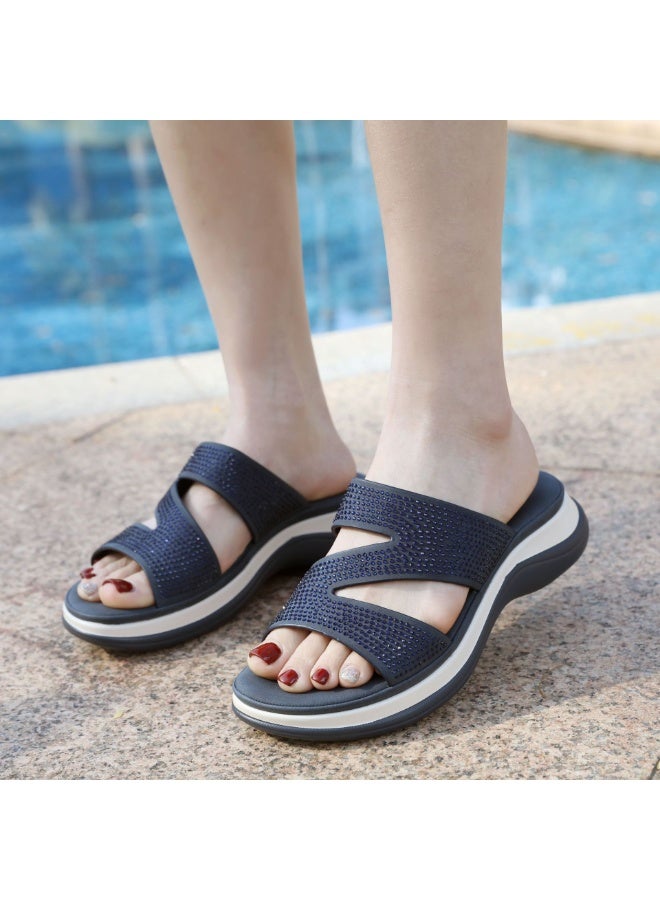 NIBEMINENT Summer  Women's Casual Wedge Heel Slippers Outdoor Lightweight Thick Sole Beach Shoes  Rhinestone Sandals - Image 2