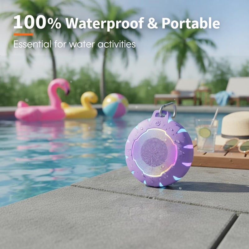 HEYSONG High Waterproof Bluetooth Altabluetooth, IPX7 Mini Alta Shower with High Definition Sound, LED Light, Floating, Lightweight Portable Speakers for Travel, Pool, Beach, Kayak - Image 3