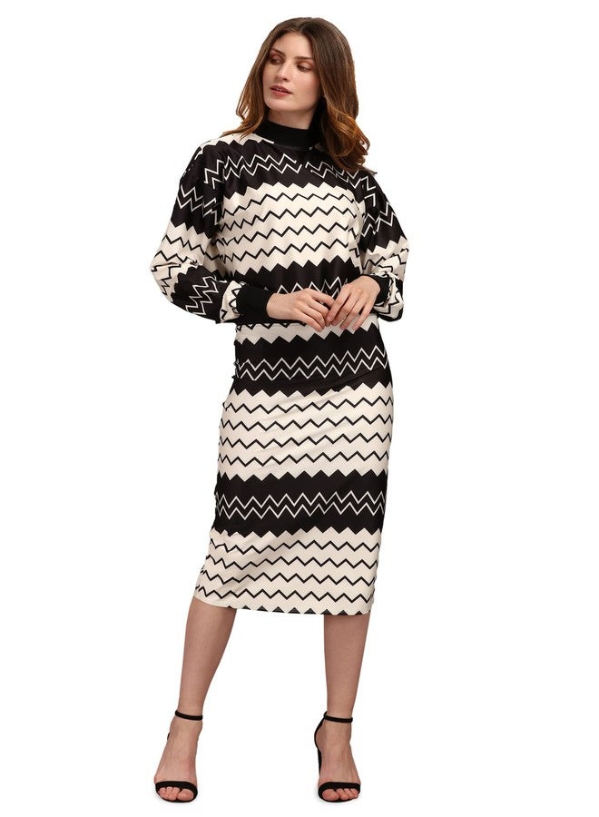 PURVAJA Women's Midi Dress (Maxi-037-Zigzag-M_Beige_M) - Image 1