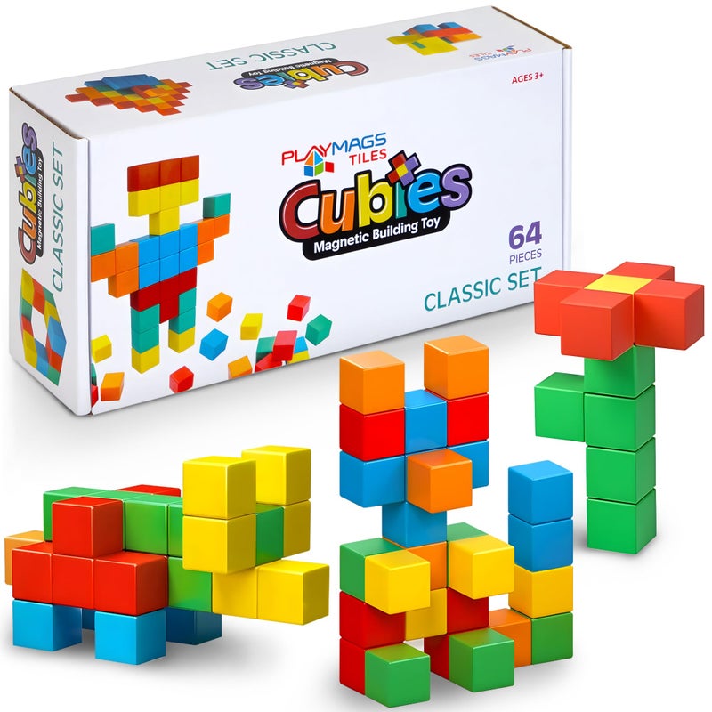 Playmags Magnetic Blocks Building Toy 64pc Magnet Cubes STEM Toys for Toddler Kids Preschool Educational Sensory Construction Block Toy for Boys Girls - Image 3