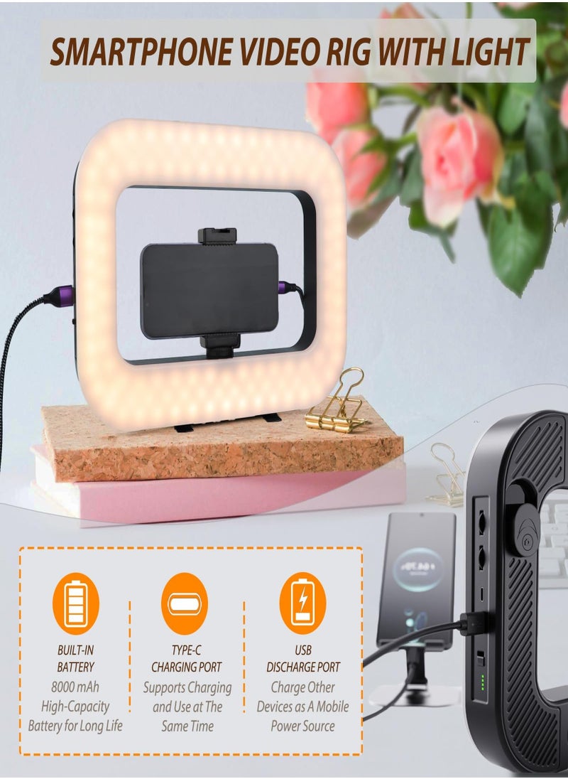 A&W - LED Video Rig with Ring Light – Handheld Stabilizer for Camera & Smartphone, 8000mAh Battery & Power Bank, Adjustable Light for Vlogging, TikTok, YouTube, Instagram, Snapchat, Makeup, Outdoor Shooting - Image 1
