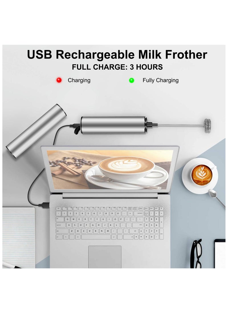 ماركة غير محددة خلاط حليب كهربائي، خلاط حليب قابل لإعادة الشحن عبر USB وخفاقة صغيرة مع رأس خفق مزدوج، خلاط من الفولاذ المقاوم للصدأ لتحضير القهوة والكريمة والكابتشينو واللاتيه  - Image 4
