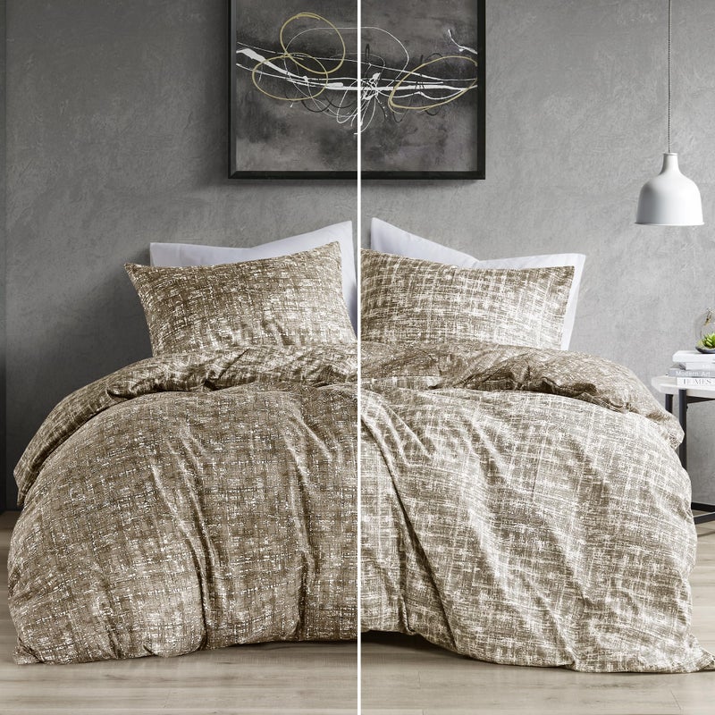 Comfort Spaces Queen Comforter Set - Taupe Bedding for All Season, Ultra Soft 3 Pieces Reversible Comforter with 2 Matching Shams,Easy Care, Machine Washable, Full/Queen - Image 1