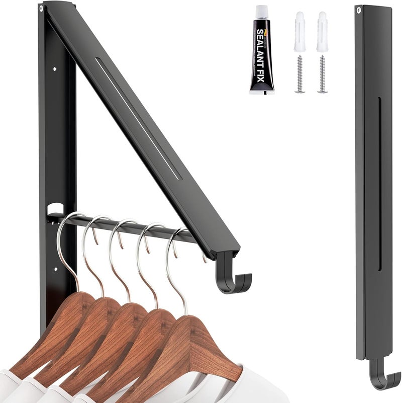 KASTWAVE Retractable Clothes Rack, Stealth Clothes Drying Hangers, Wall Mounted Folding Clothes Hanger Drying Rack for Laundry Room Closet Storage Organization (Black) - Image 1
