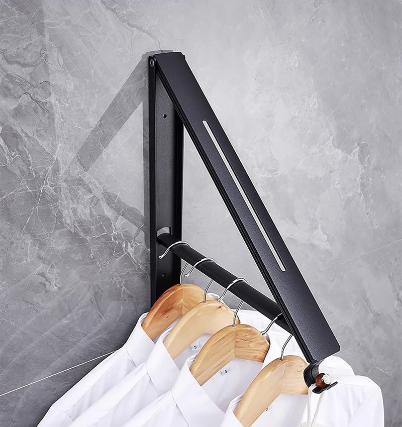 KASTWAVE Retractable Clothes Rack, Stealth Clothes Drying Hangers, Wall Mounted Folding Clothes Hanger Drying Rack for Laundry Room Closet Storage Organization (Black) - Image 2