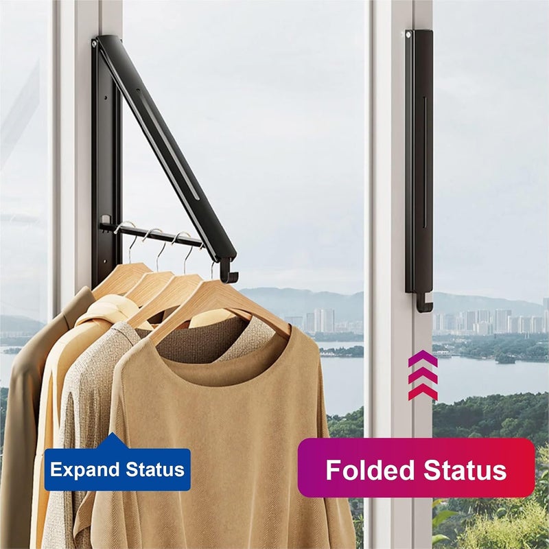 KASTWAVE Retractable Clothes Rack, Stealth Clothes Drying Hangers, Wall Mounted Folding Clothes Hanger Drying Rack for Laundry Room Closet Storage Organization (Black) - Image 4