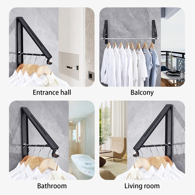 KASTWAVE Retractable Clothes Rack, Stealth Clothes Drying Hangers, Wall Mounted Folding Clothes Hanger Drying Rack for Laundry Room Closet Storage Organization (Black) - Image 3
