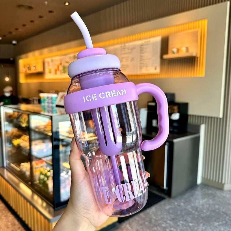 Primwand Insulated Plastic Water Bottle BPAFree 1 Litre Big Size with Handle Straw Builtin Filter Leak Proof for Gym Office Home 1300 ml Multicolor - Image 1