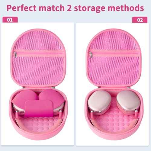 TUNYINSH Case for Apple Airpods Max Headphones, Travel Portable Headphone Hard Case Cover Bag, Mesh Pouch with Zipper for Charger and Accessories (Pink) - Image 4
