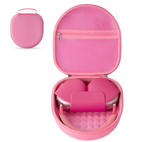 TUNYINSH Case for Apple Airpods Max Headphones, Travel Portable Headphone Hard Case Cover Bag, Mesh Pouch with Zipper for Charger and Accessories (Pink) - Image 1