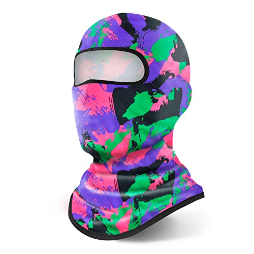 YESLIFE 2 Pieces Balaclava Ski Mask for Men and Women, Summer Face Mask for Motorcycle Helmets, Dirt Bike Accessories Neck Gaiter, Bandanas (Camo Purple+Black) - Image 1