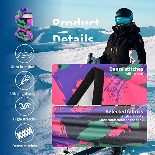 YESLIFE 2 Pieces Balaclava Ski Mask for Men and Women, Summer Face Mask for Motorcycle Helmets, Dirt Bike Accessories Neck Gaiter, Bandanas (Camo Purple+Black) - Image 4