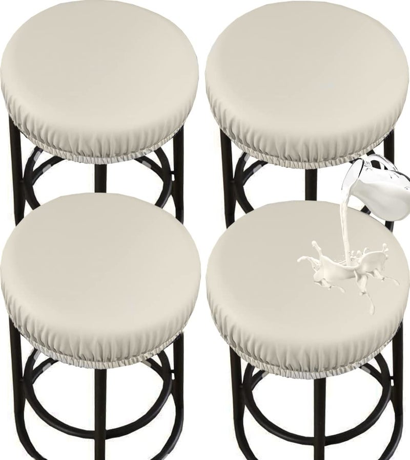 HFCNMY PU Bar Stool Covers  Waterproof Washable Round Seat Covers with Elastic Bands for 1217 Inch Chairs 4Pcs Beige