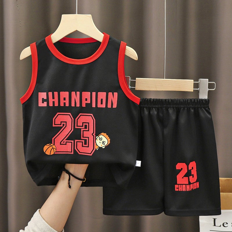 Children's Basketball Uniform Sports Suit Girls Quick-Drying Boys' 2025 New Summer Jersey Medium and Large Kidsren's Training Sports - Image 1