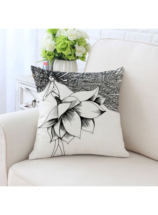 NIBEMINENT Thick Sketch Lotus Decorative Cushion Cover White/Black 