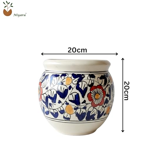 Niyara Designer Ceramic planters pots for Indoor Outdoor Home, Garden Office Decor Balcony Planters Gamla Flower Size- Large, 8 inches (Blue Handi) - Image 4