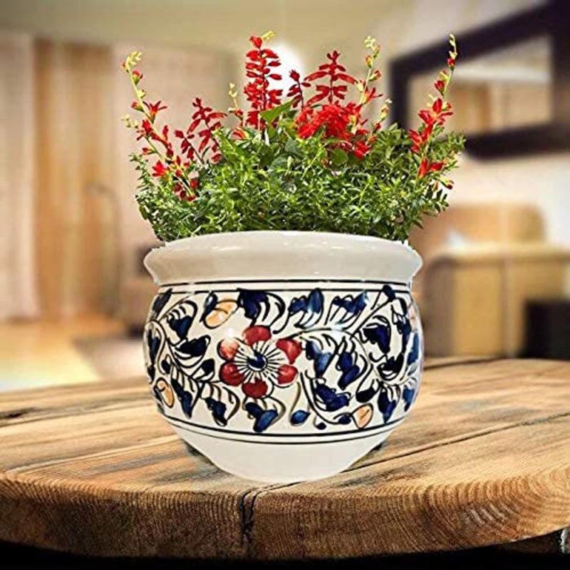 Niyara Designer Ceramic planters pots for Indoor Outdoor Home, Garden Office Decor Balcony Planters Gamla Flower Size- Large, 8 inches (Blue Handi) - Image 5