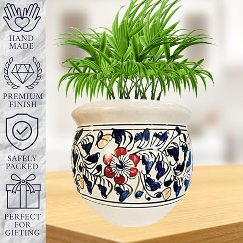 Niyara Designer Ceramic planters pots for Indoor Outdoor Home, Garden Office Decor Balcony Planters Gamla Flower Size- Large, 8 inches (Blue Handi) - Image 3