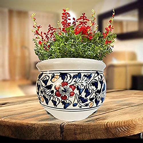 Niyara Designer Ceramic planters pots for Indoor Outdoor Home, Garden Office Decor Balcony Planters Gamla Flower Size- Large, 8 inches (Blue Handi) - Image 1