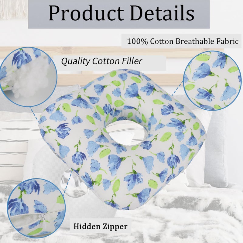 Wuronsa Ear Piercing Pillow for Side Sleepers, Pillow with an Ear Hole for CNH and Ear Pain Ear Inflammation Pressure Sores, O-Shaped Side Sleeping Pillow, Ear Guard Pillow (Blue Iris Flowers) - Image 3