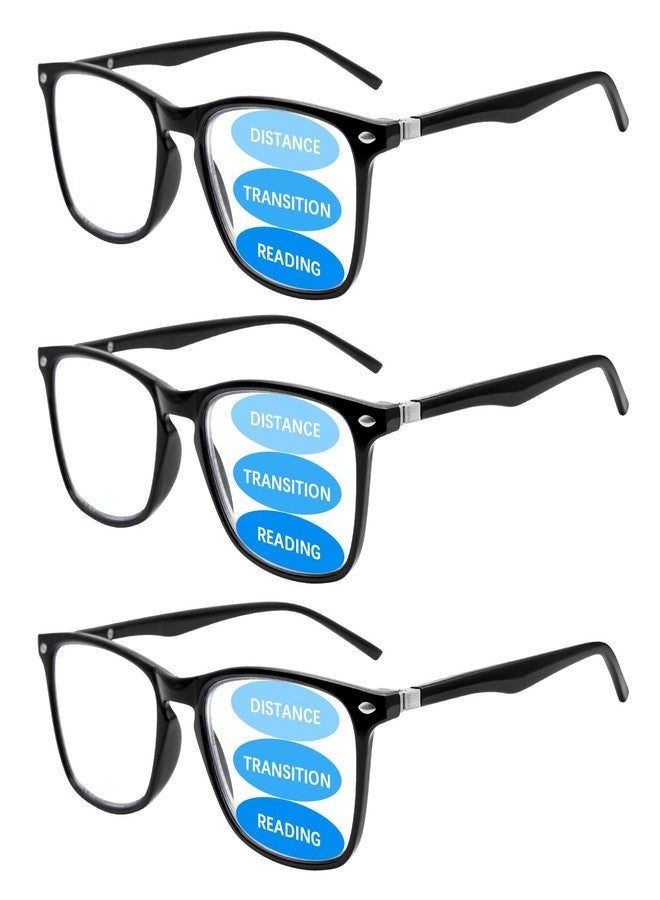 Sumkyle 3 Pack Progressive Multifocus Reading Glasses for Men Women Blue Light Blocking Spring Hinges Computer Readers, 3 Black, Medium - Image 1