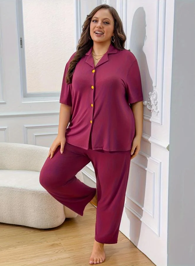 تايك تو مجموعة من قميص بأكمام قصيرة سادة وبيجاما مقاس كبير