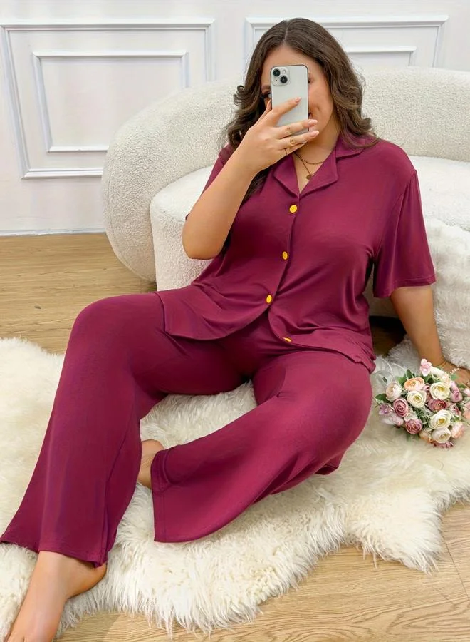 تايك تو مجموعة من قميص بأكمام قصيرة سادة وبيجاما مقاس كبير