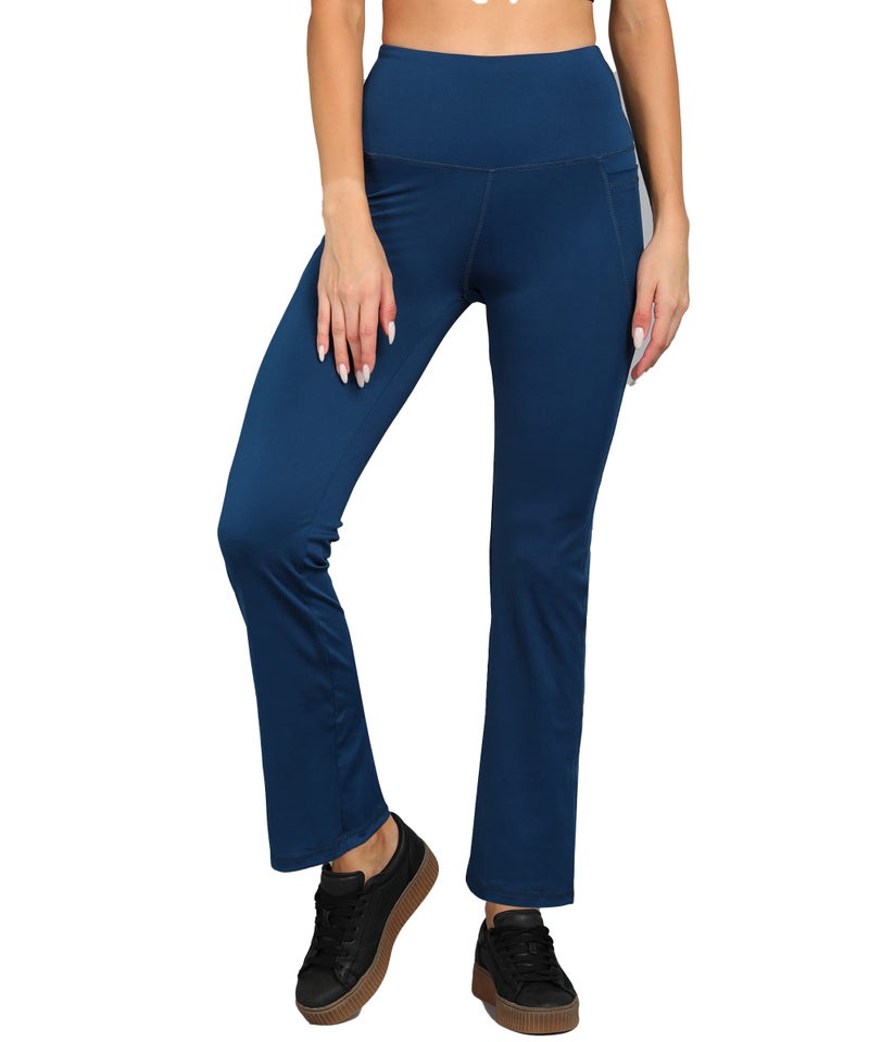 Rock Paper Scissors Premium Flare Gym Pants High Waist Stretchable Flared Leggings with Pockets Gym wear/Active Wear Tights Yoga Pants Womens Workout Tights Gym Tight Blue - Image 1